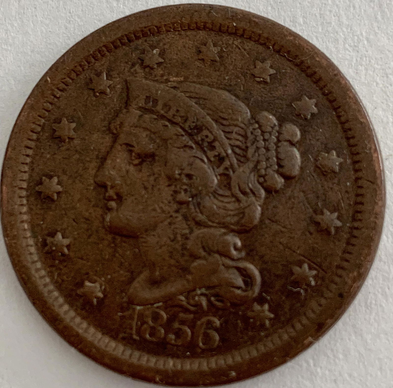1856  Braided Hair Large Cent Slanted 5 VF (1 of 2)