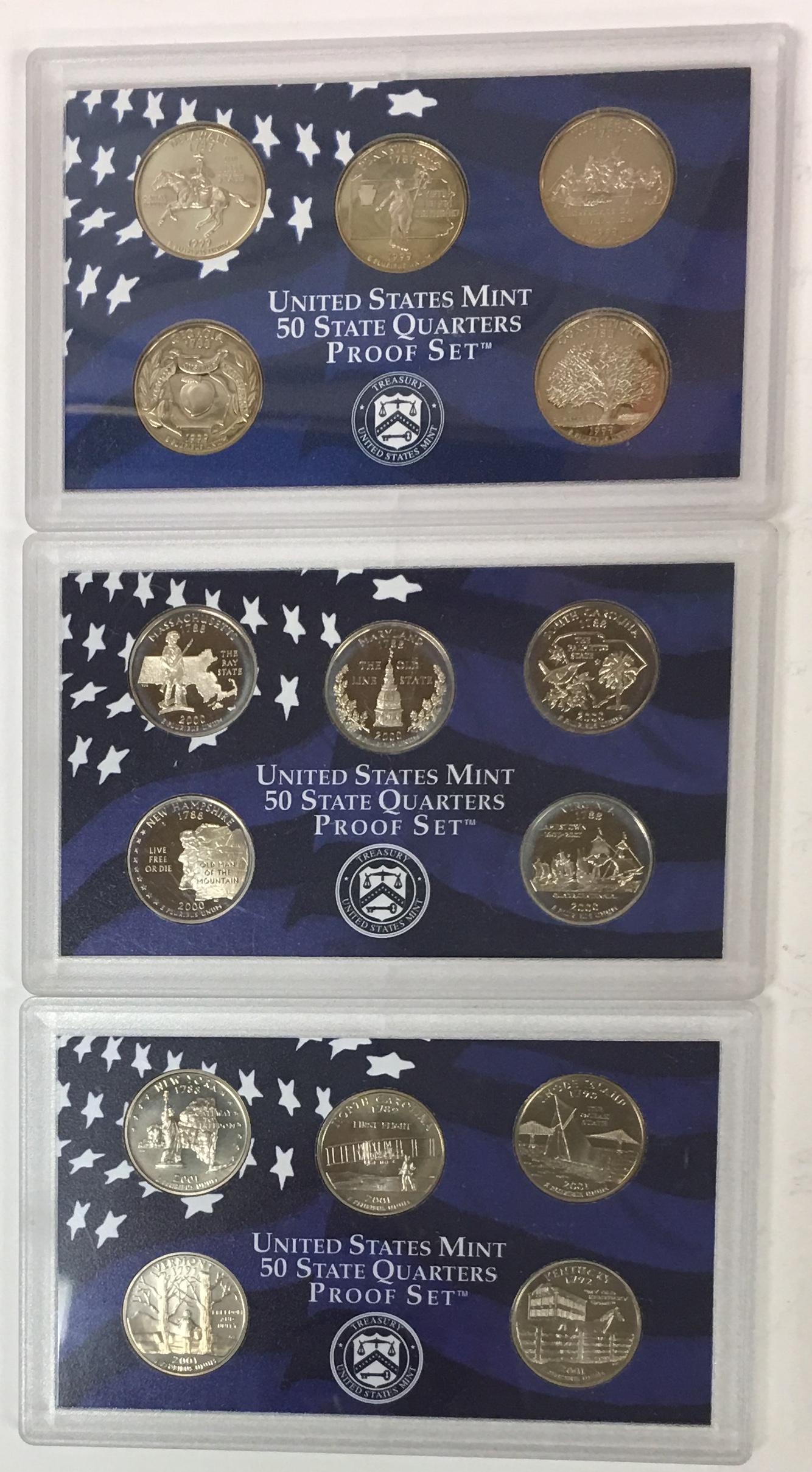 1999, 2000 & 2001-S Quarters Proof Sets without Boxes & (1 of 2)