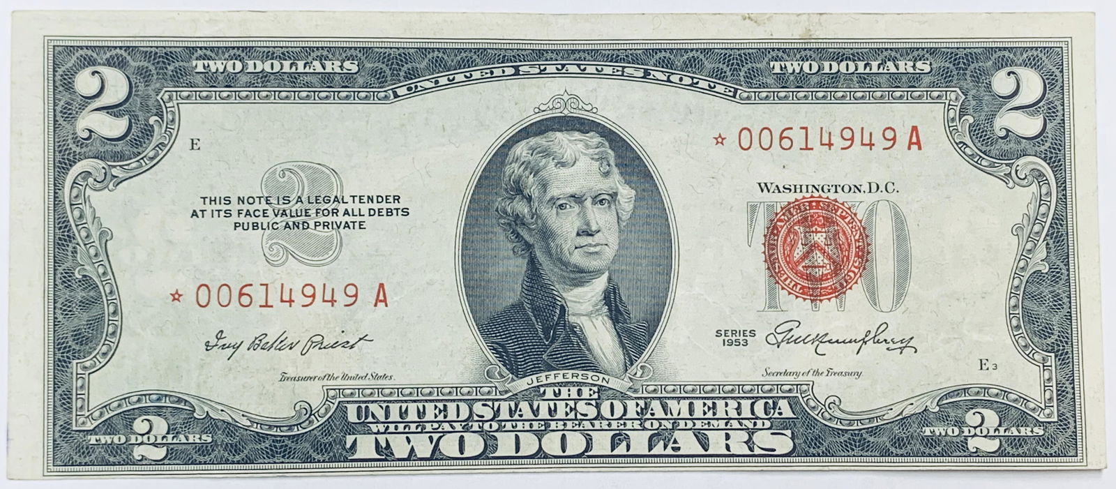 1953 $2 Legal Tender United State Star Notes Red Seal (1 of 4)