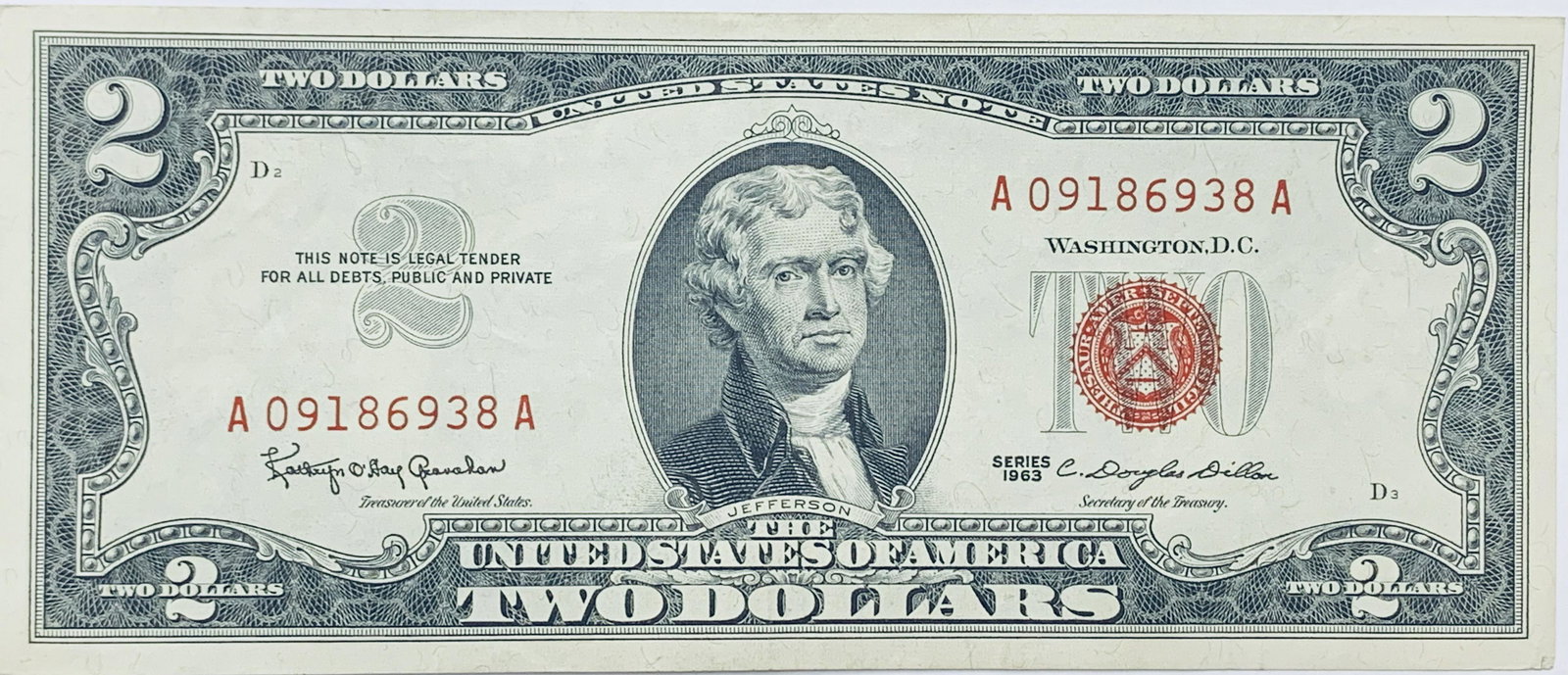 1963 $2 Legal Tender Red Seal Uncirculated (1 of 4)