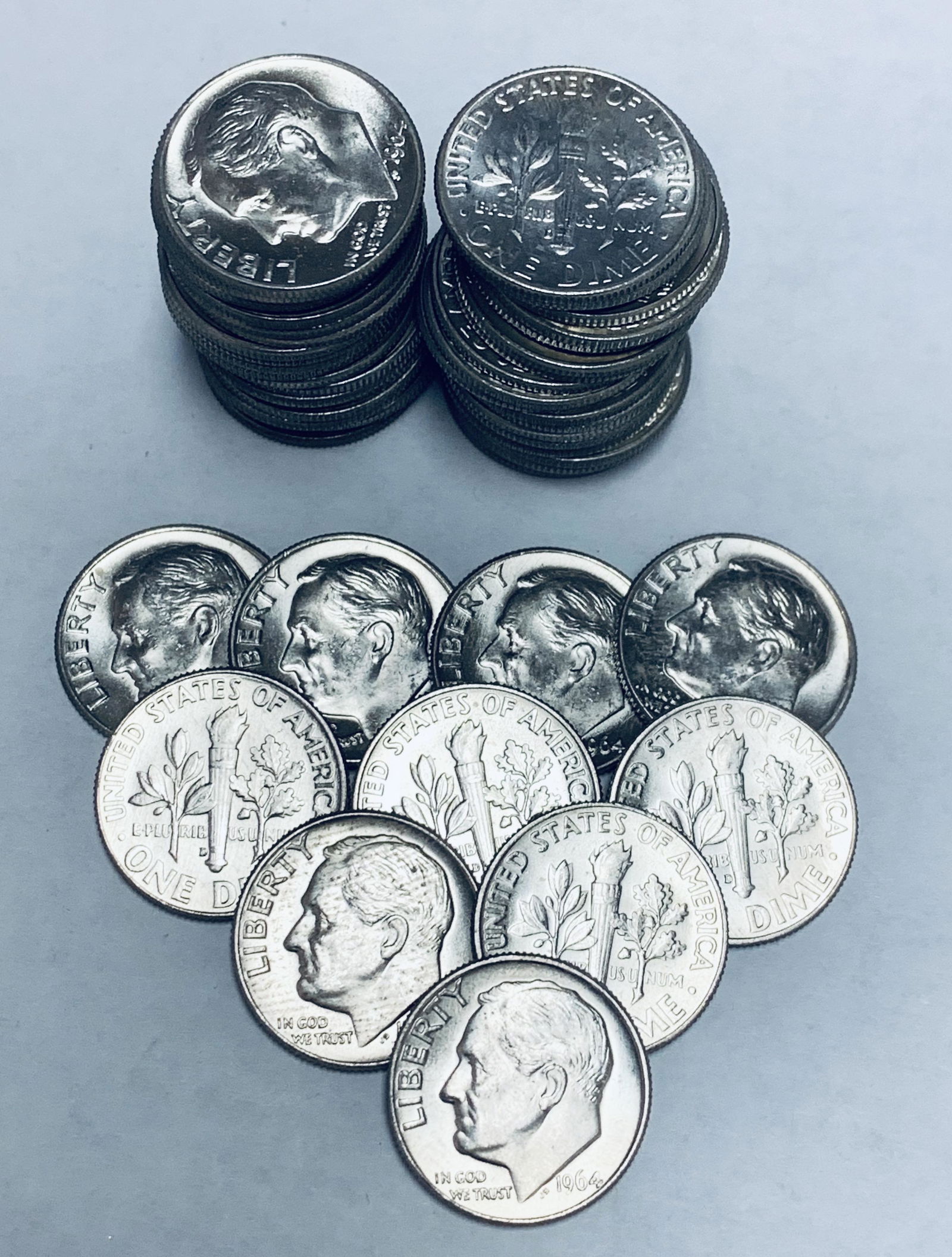1964-D Roll of 50 Roosevelt Silver Dimes BU (1 of 4)
