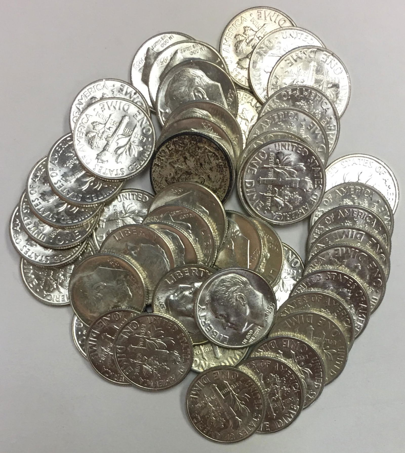 1955-P Roll of 50 Roosevelt Silver Dimes GBU (1 of 3)