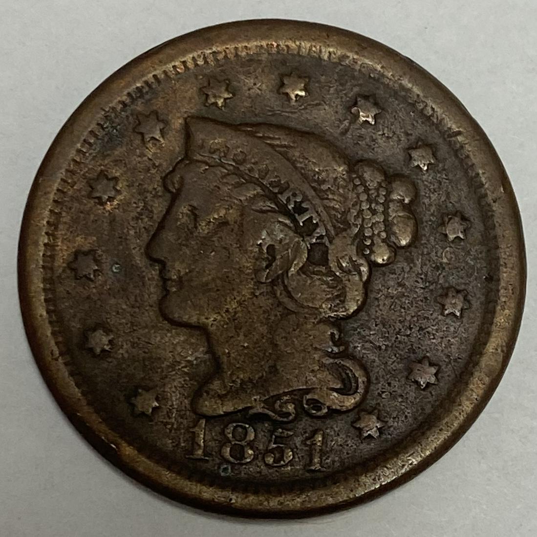 1851 1c Large Cent F-VF (1 of 2)