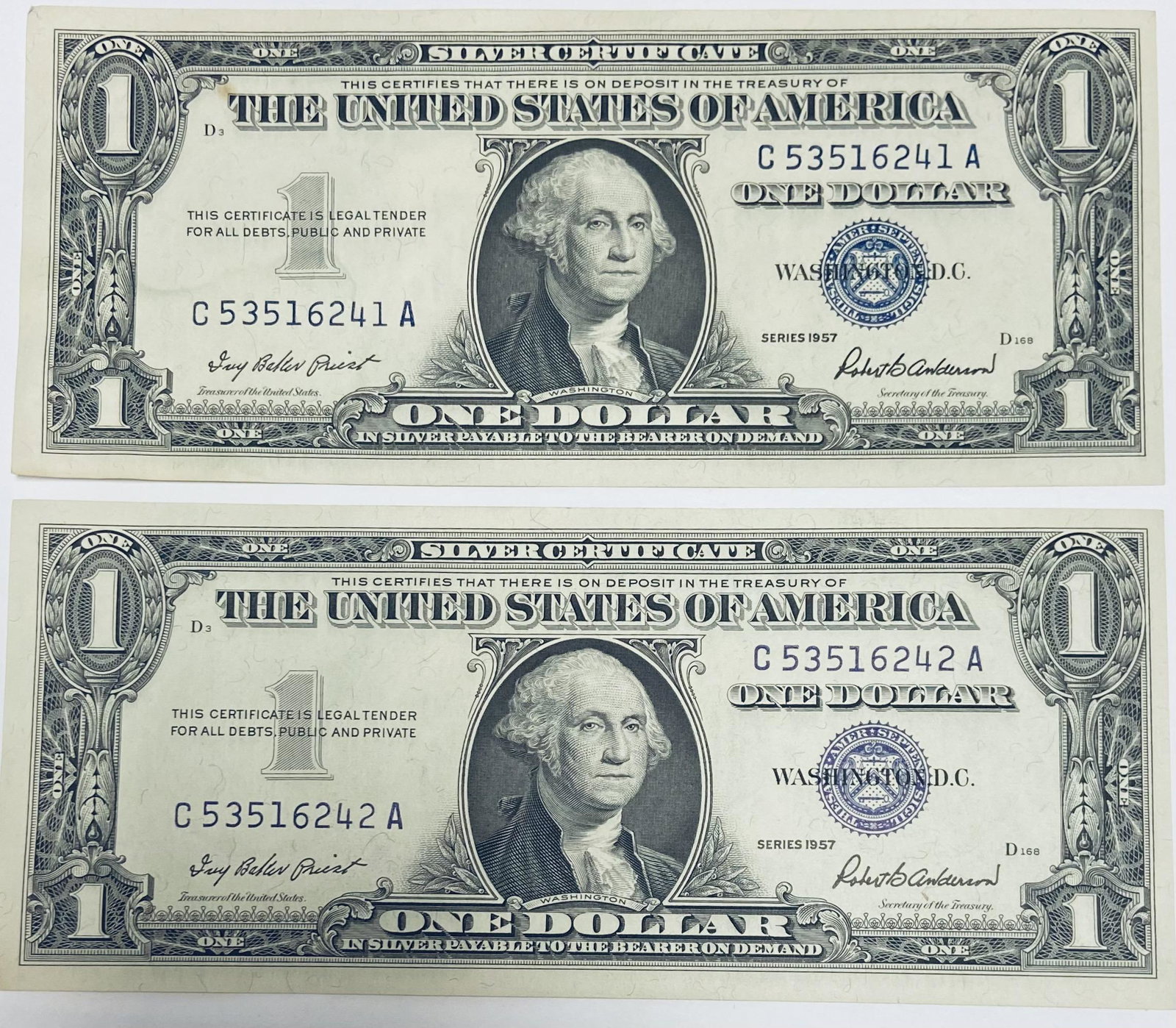 Lot of 2 - 1957 $1 Silver Certificate Uncirculated (1 of 2)