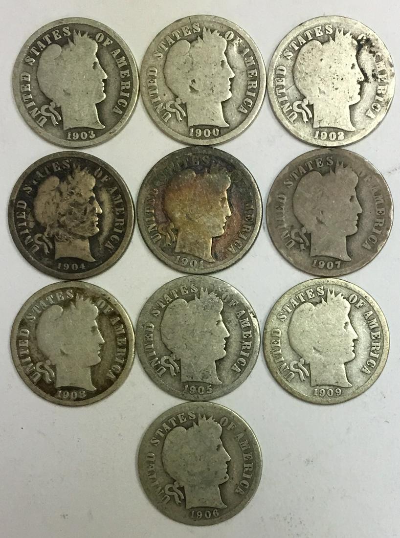 1900-1909 10c Barber Dime - First Ten of 20th Century - (1 of 2)