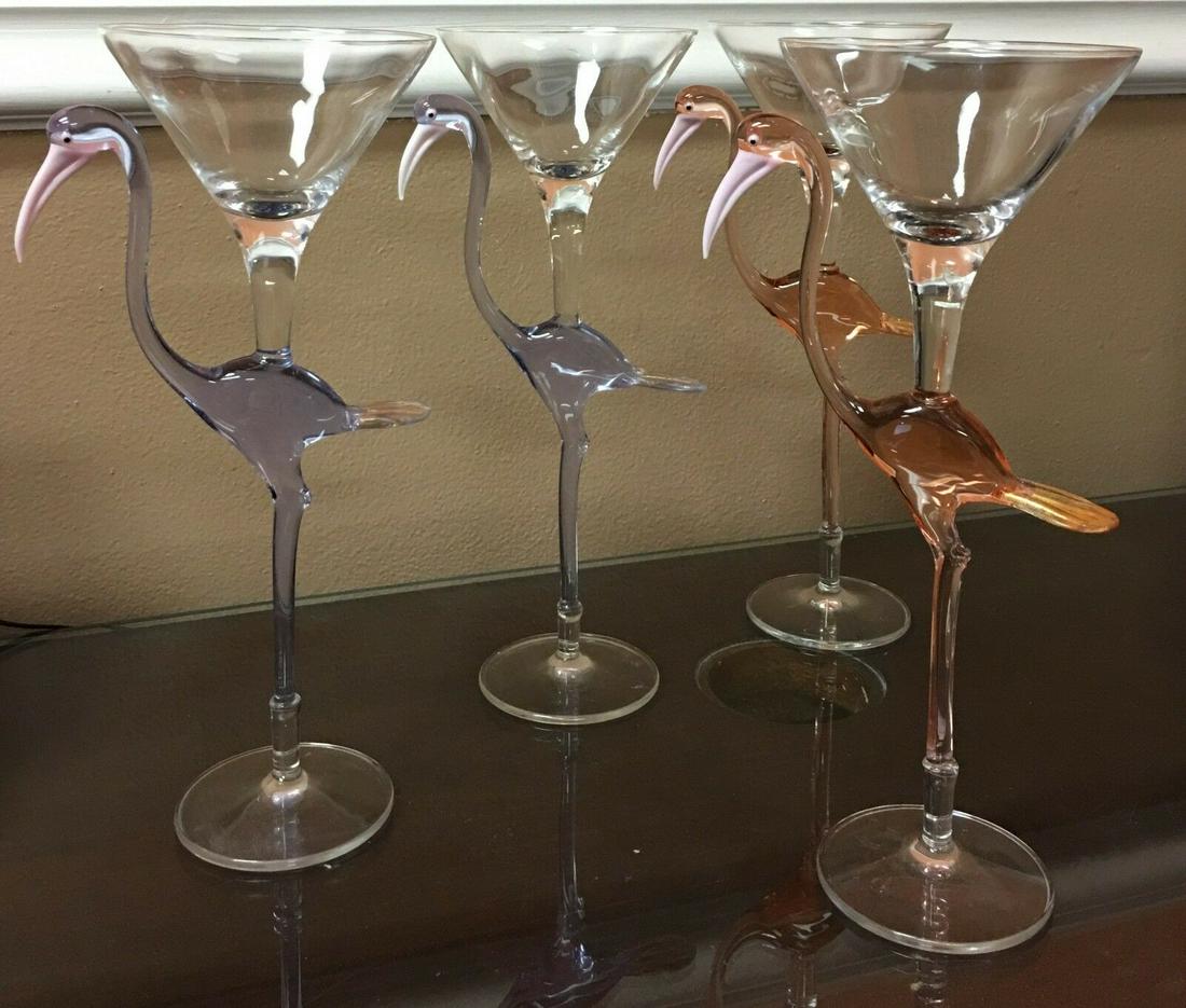 Murano Venetian Italian Set of 4 Flamingo Martini (1 of 6)
