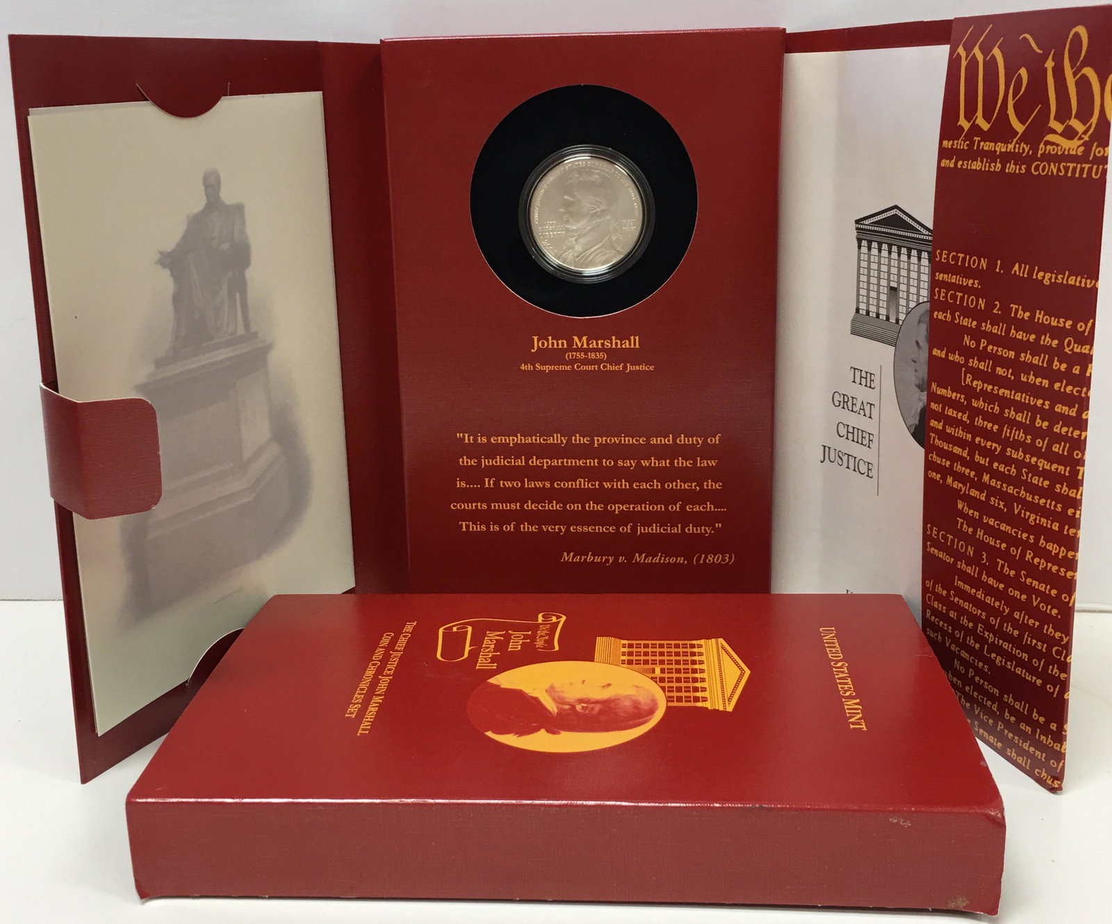 2005-P $1 Chief Justice John Marshall Silver Dollar and: 2005-P $1 Chief Justice John Marshall Silver Dollar and Chronicles Set in US Mint Original Government Packaging BU