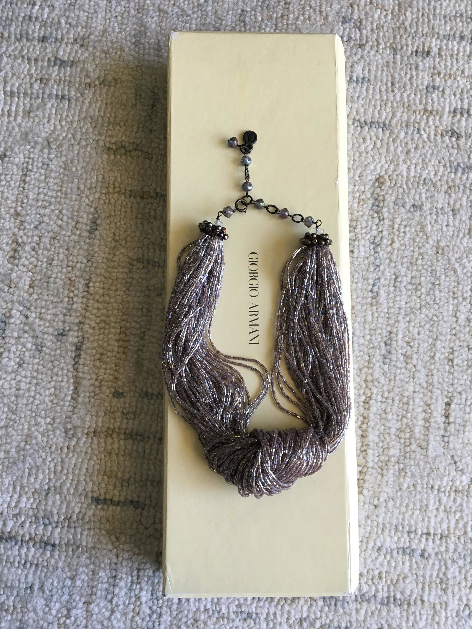 Giorgio Armani Rare Fashion Necklace Beaded Resin: Giorgio Armani Rare Fashion Necklace, beaded resin with GA tag. Excellent condition. Original box. 19 in. long.