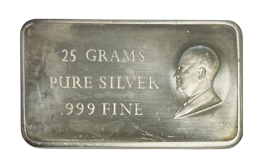 Dwight D. Eisenhower 25 Grams Art Silver Bar .999 Fine (1 of 2)