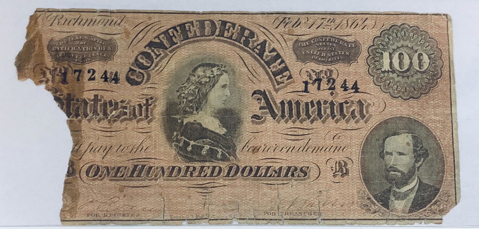 1864 $100 Confederate Notes T-65 Richmond Civil War (1 of 2)