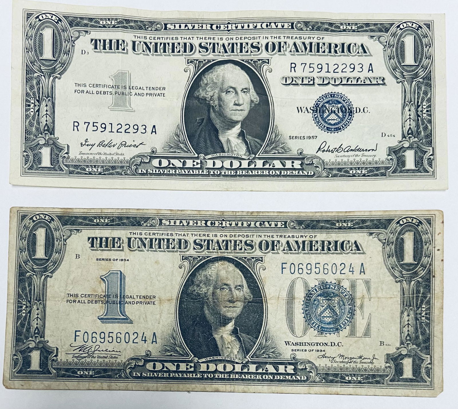 Lot of 2 - 1934 $1 Silver Certificate Funny Back & 1957 (1 of 2)