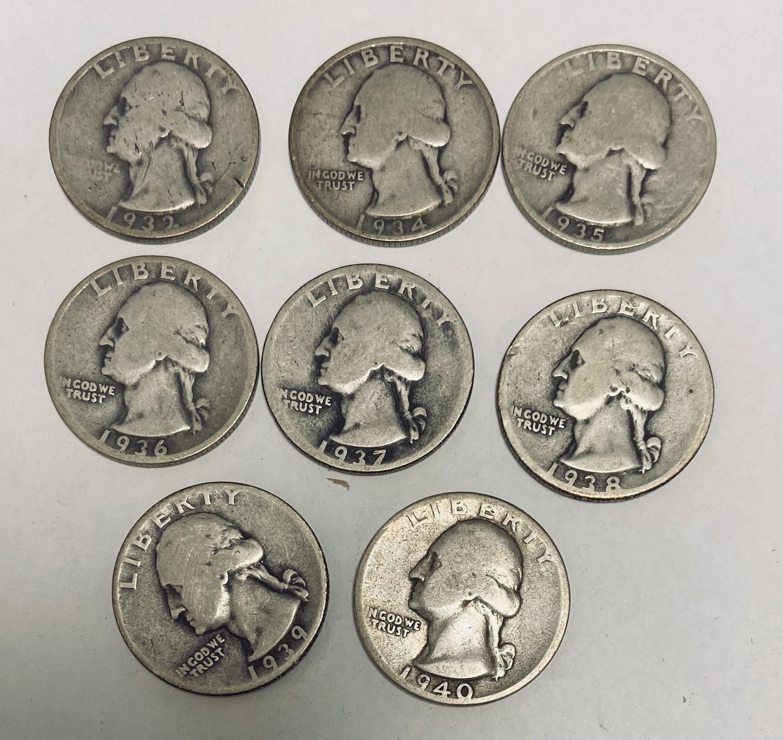Lot of 8 - 1932 -1940 Washington Quarters G-VG (1 of 2)