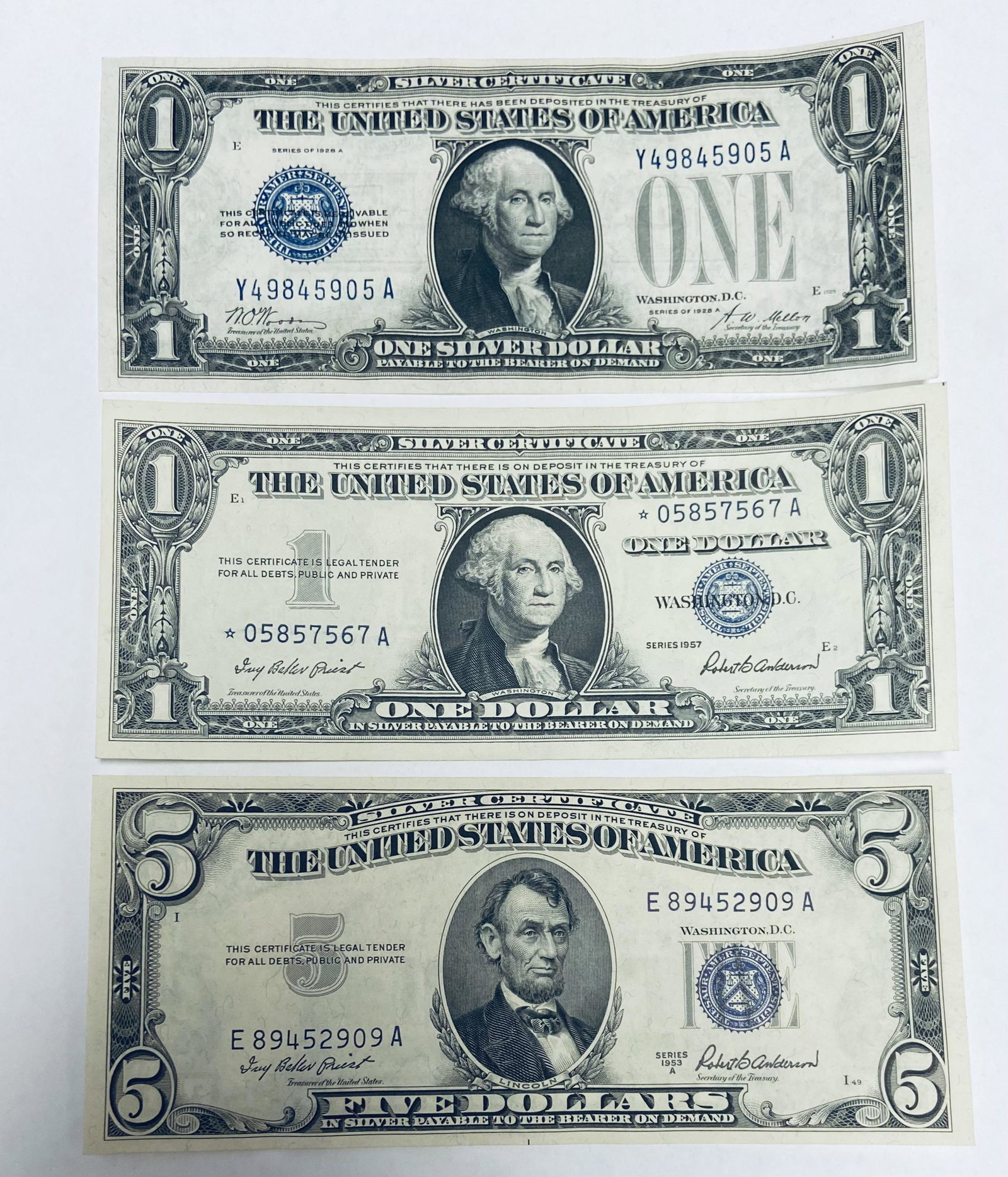Lot of 3 - 1928A $1 Silver Certificate Funny Back, 1957 (1 of 2)