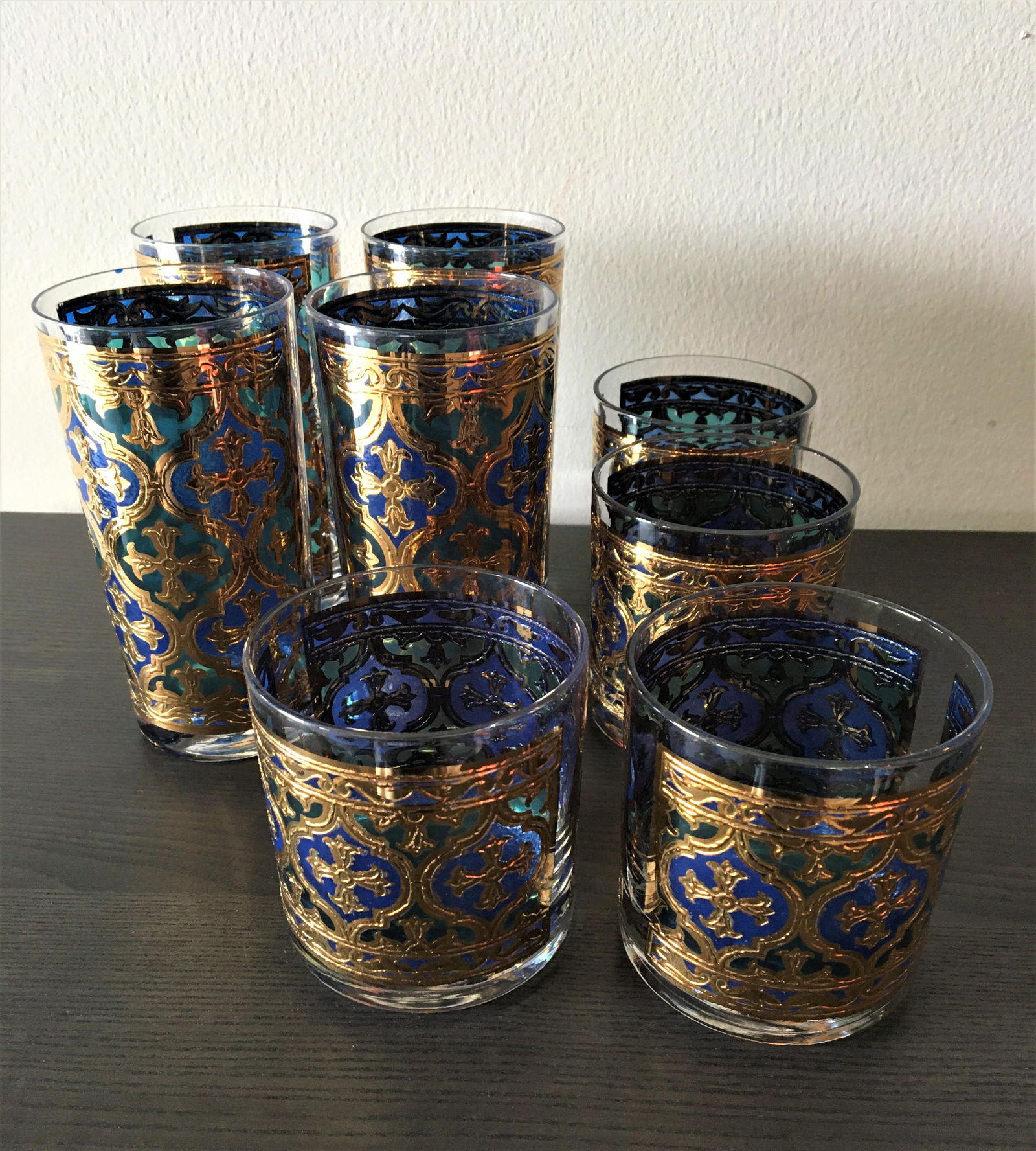 Vintage Set of Eight Glasses Blue and Gold by Georges (1 of 2)