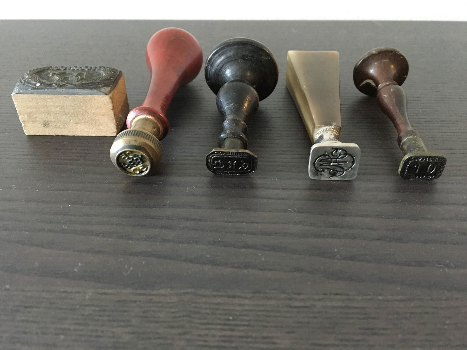 Lot of 5 Assorted Antique Metal Wax Seals of Various (1 of 2)