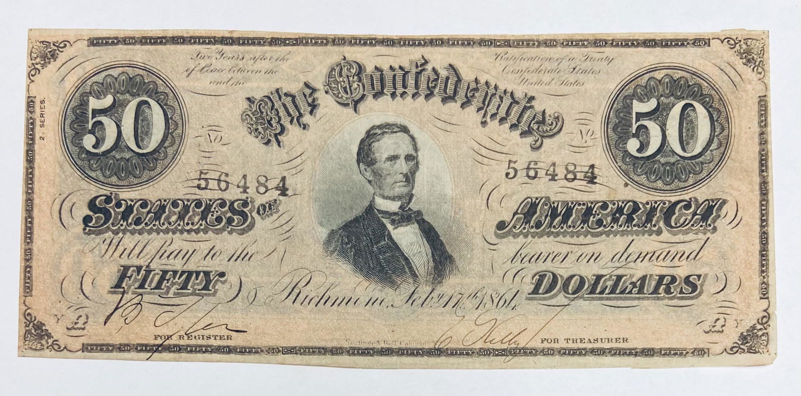 1864 $50 The Confederate States Of America Richmond (1 of 2)