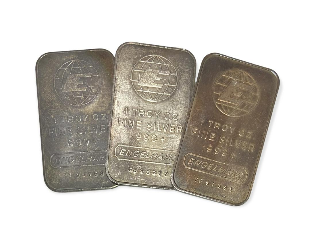 Lot of 3 Engelhard Bars 1 oz .999 Fine Silver Each (1 of 2)