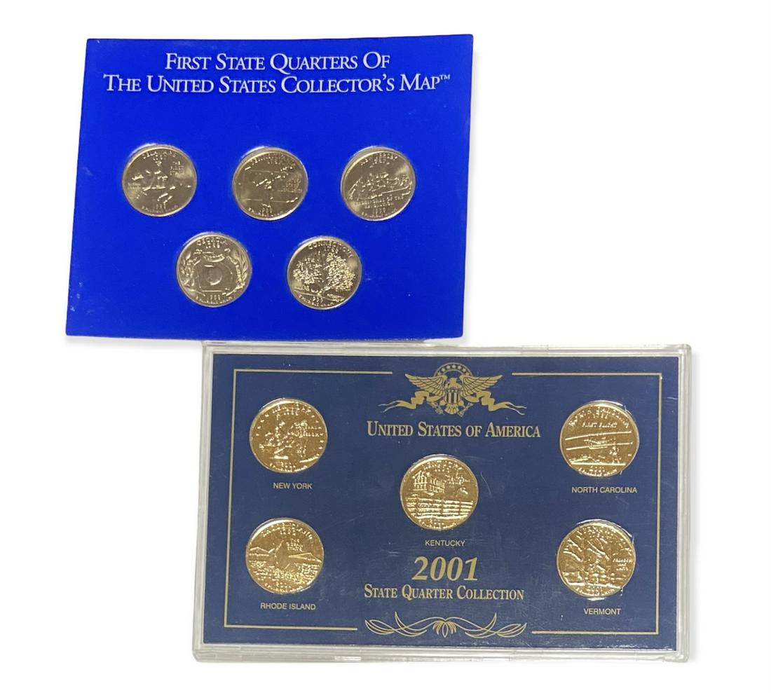 Lot of 2 - 1999 & 2001 Quarter Sets: Lot of 2 - 1999 & 2001 Quarter Sets - Clad, 2001 set is Gold Plated