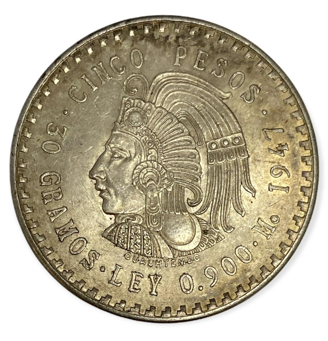 1947 Mexico Silver 5 Pesos Cuauhtemoc BU ASW .8681 (1 of 2)
