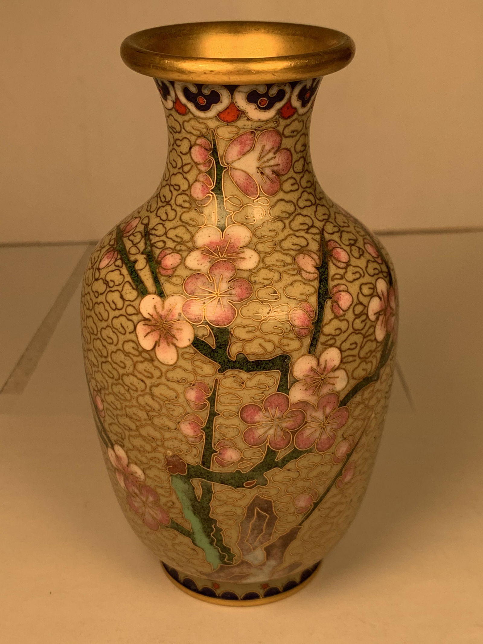 Ornate Cloisonne Flower Pattern Small Vase Light Green (1 of 6)