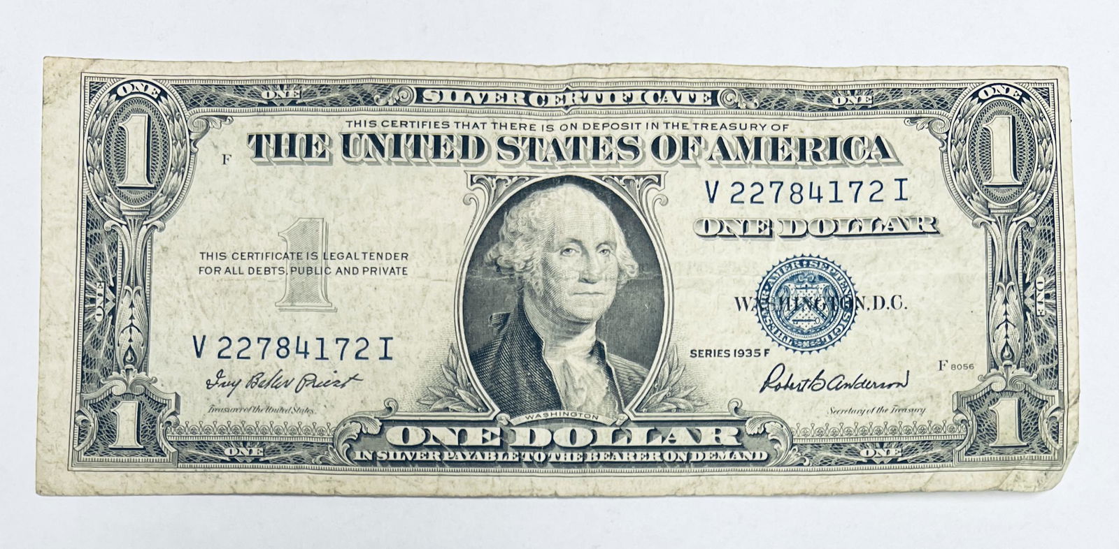 1935F $1 Silver Certificate Blue Seal Signed by Priest (1 of 2)
