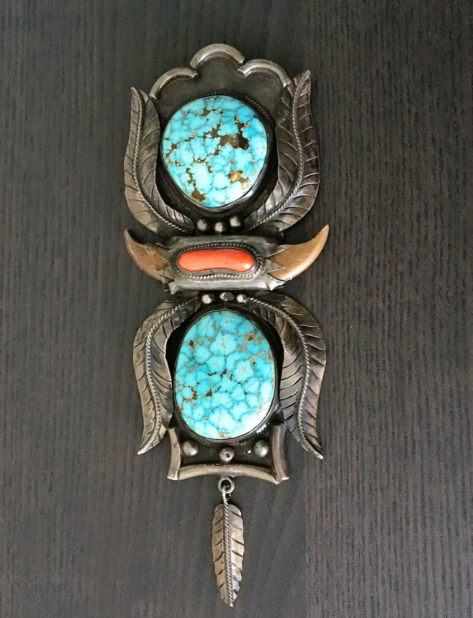 Native American Sterling Double Feather Blossom Pendant (1 of 2)