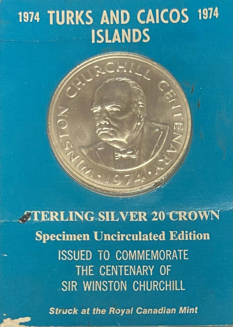 1974 Turks & Caicos Islands Sterling silver 20 Crown to (1 of 4)