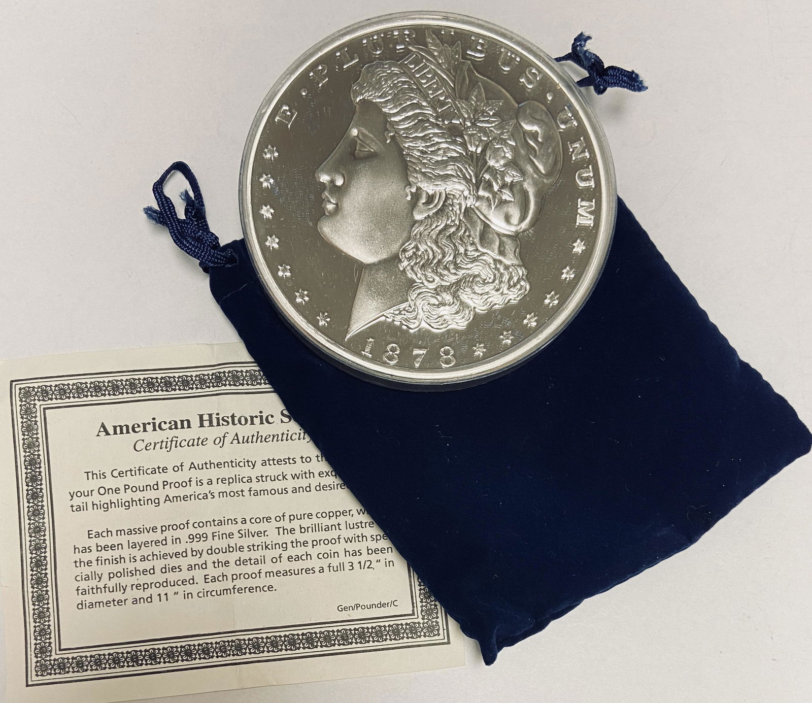 Giant Tribute To 1878 Morgan Dollar 1 Pound Copper Layered .999 Silver Proof - American Historic (1 of 6)