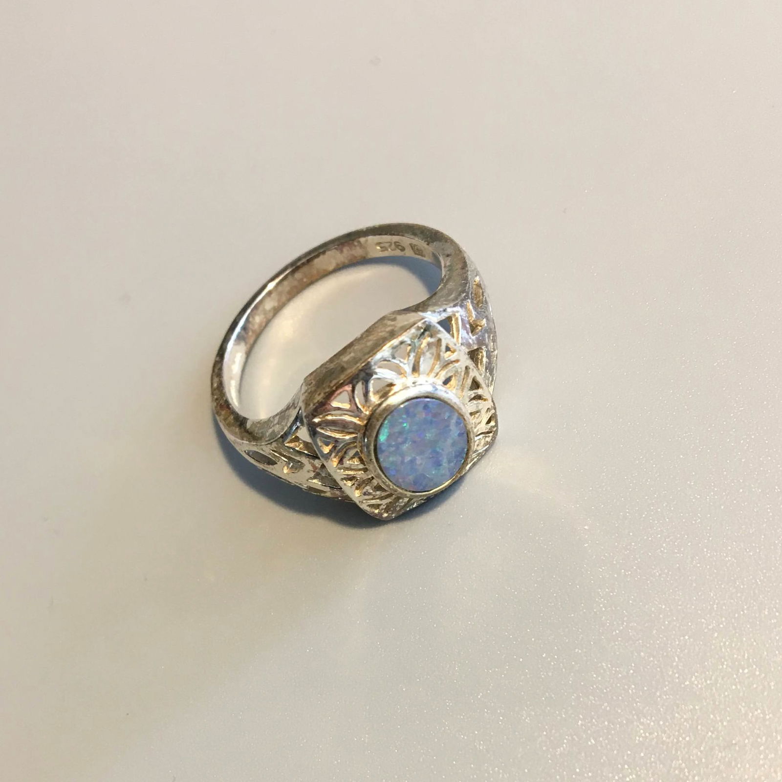 Sterling Silver Ring with Opal Size 15: Sterling Silver Ring with Opal Size 15, Marked .925 Made in China, 2.9 dwt.