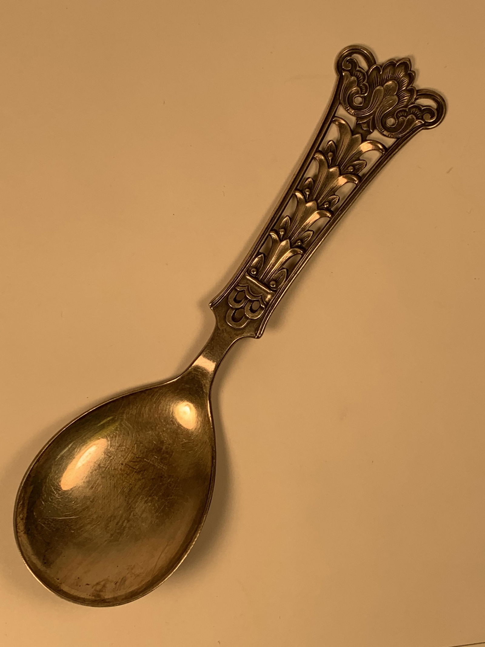 Norway Theo Olsen's EFTF Fine Sterling Silver Ornate  Serving Spoon 7 1/4" Long 1.8 Troy Very Good (1 of 7)