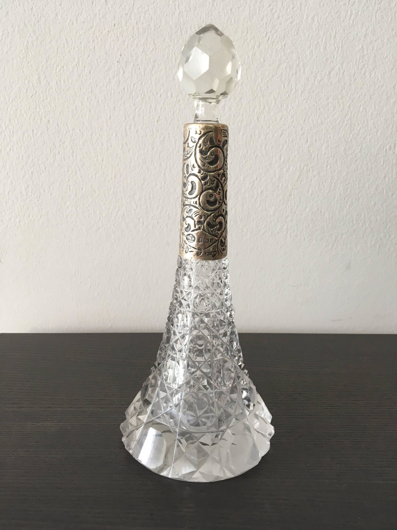 Edwardian Cut Glass Perfume Bottle with Silver Collar (1 of 3)