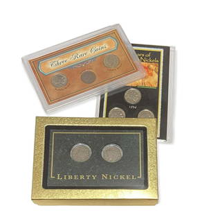 Lot of 3 Sets - Liberty Nickels, Buffalo Nickels & Three Rare Coins Set: Lot of 3 Sets - Liberty Nickels, Buffalo Nickels & Three Rare Coins Set - 1910 & 1911 Liberty Nickels, 1936-D, 1937-P, 1938-D Buffalo Nickels; 1937-P Buffalo Nickel, 1906 Liberty Nickel, 1902 Indian