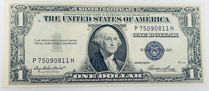 1935E $1 Silver Certificate Blue Seal: 1935E $1 Silver Certificate Blue Seal