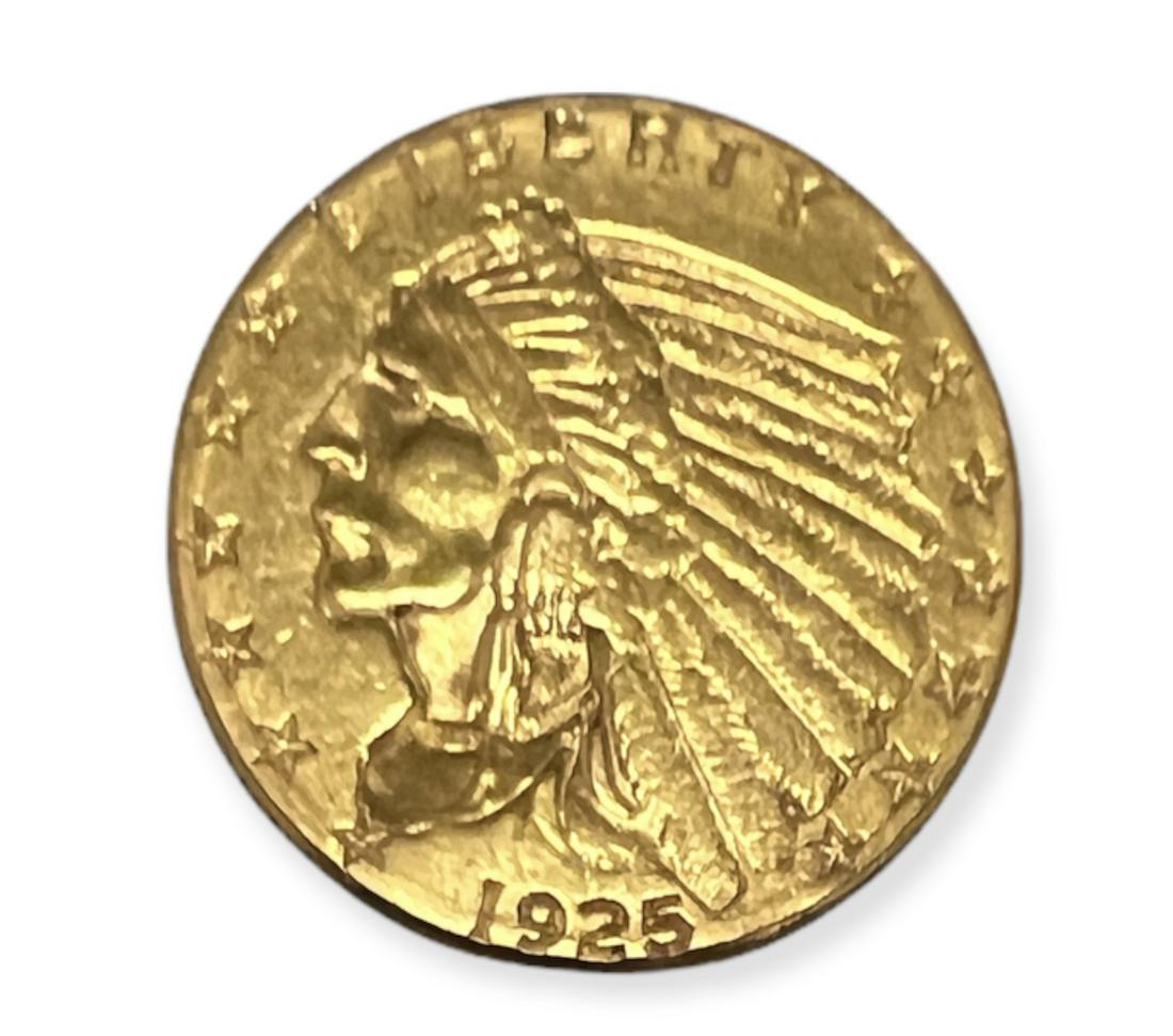 1925-D $2.5 Indian Head Gold Quarter Eagle Average Circulated (1 of 3)