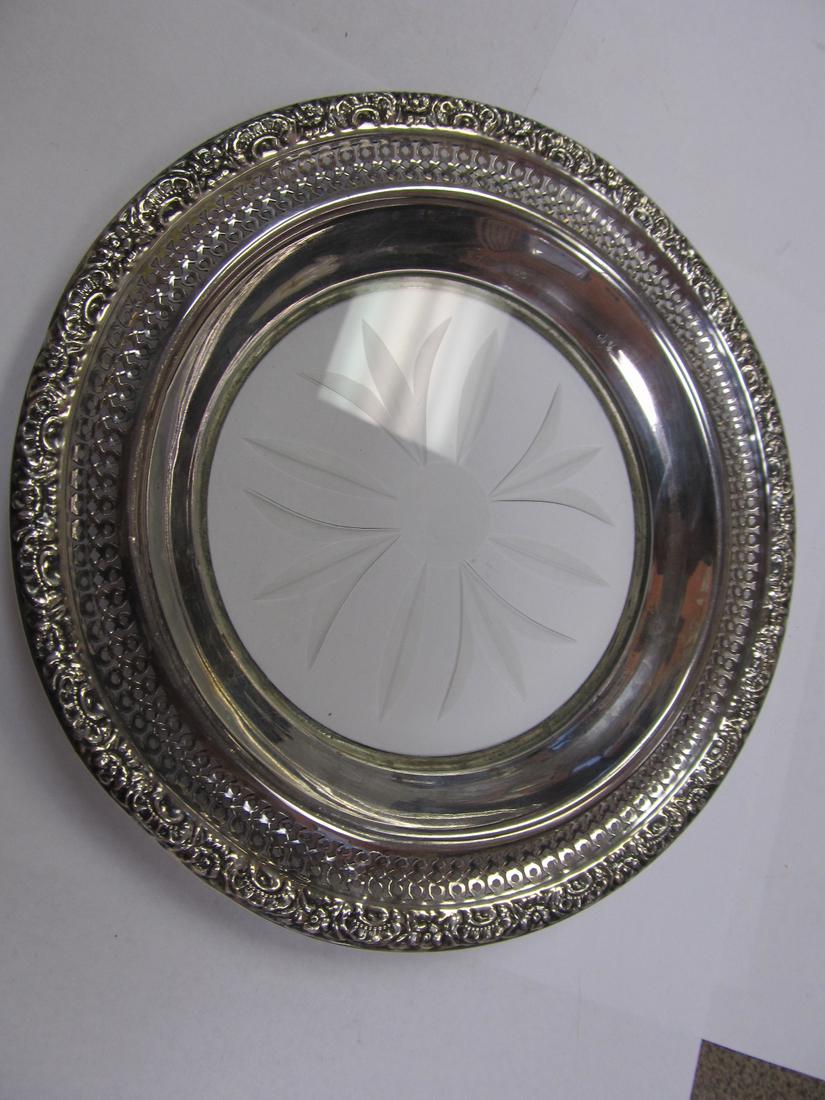 AMSTON STERLING SILVER PIERCED RIM GLASS SERVING DISH 6 5/8" W V GOOD COND (1 of 9)