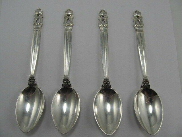 GEORG JENSEN ACORN STERLING SET 4 FINE OLD MARK 5 ¾" TEASPOONS XLNT COND NO MONO (1 of 12)