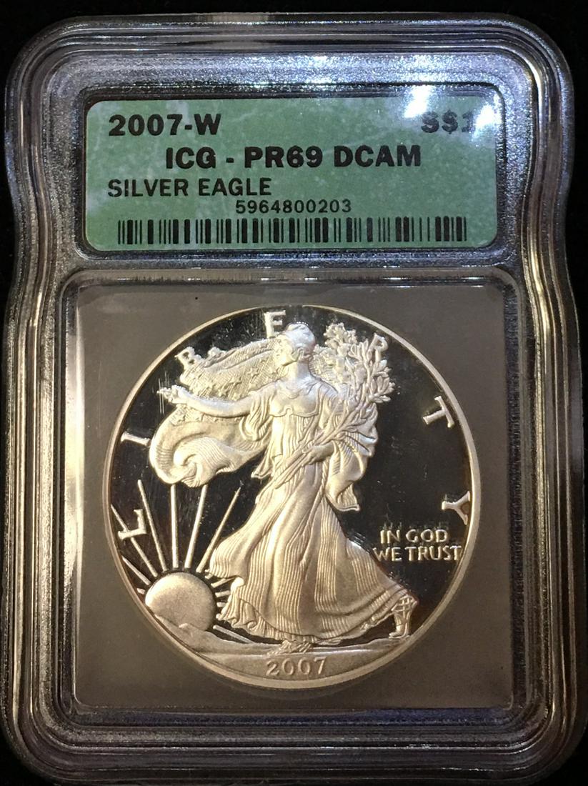 2007-W $1 Proof American Silver Eagle ICG PR69 DCAM - White - No Spots (1 of 2)