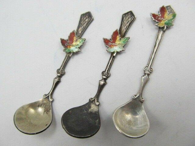 BM CO CANADA ENAMEL TOP STERLING 3 FINE SALT SPOONS XLNT CONDITION NO MONO: BM CO CANADA ENAMEL TOP STERLING 3 FINE SALT SPOONS XLNT CONDITION NO MONO These nice salt spoons are in overall excellent condition with very little wear seen outside of some light scratching. They h