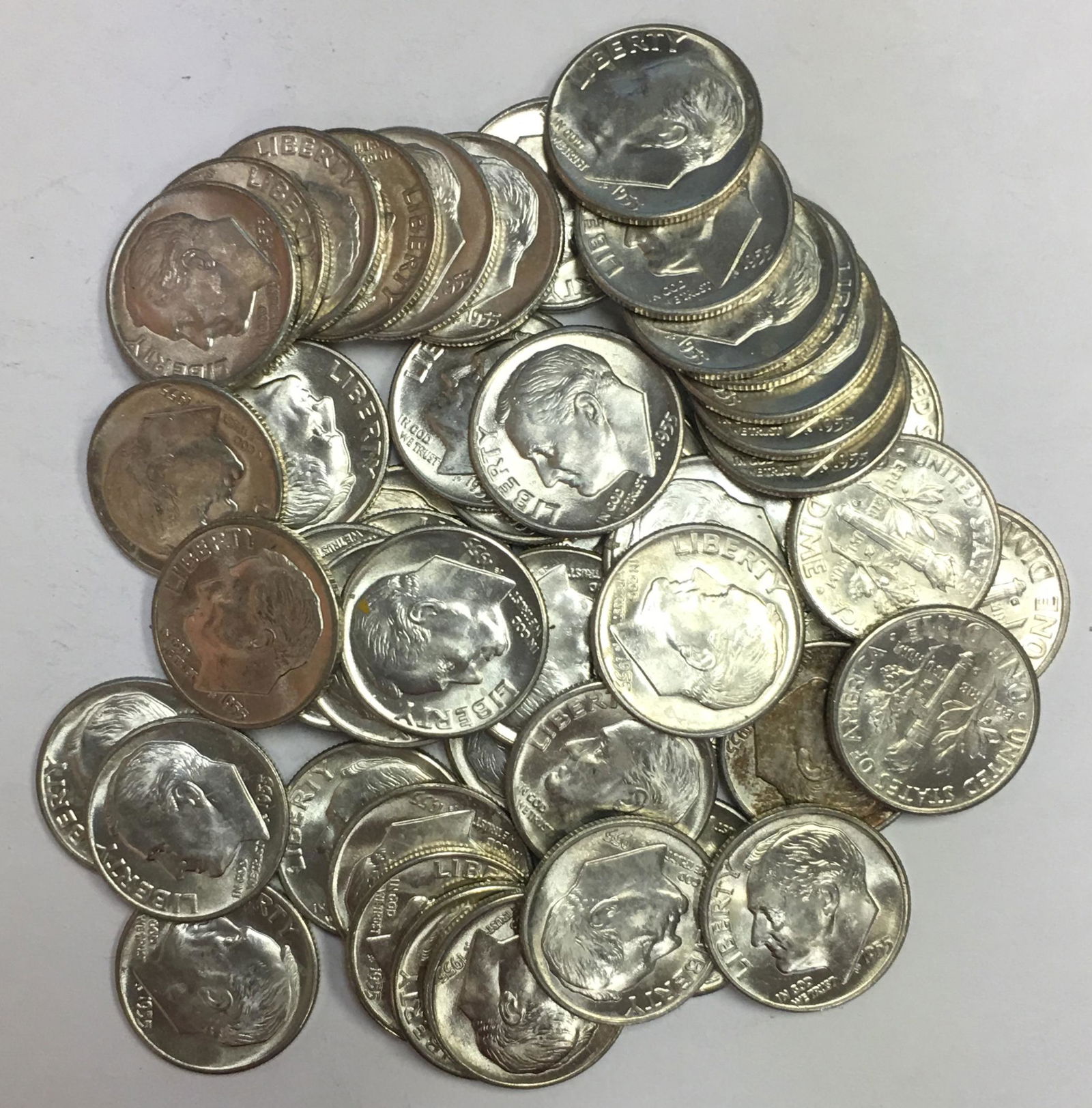 1955-D Roll of 50 Roosevelt Silver Dimes Gem BU (1 of 4)