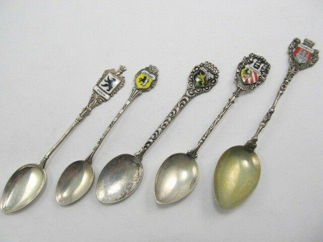GERMANY GERMAN 800 SILVER 5 ENAMEL COLLECTOR SPOONS XLNT COND NO MONO (1 of 11)
