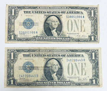 Lot of 2 - 1928A & 1928B $1 Silver Certificate Funny Back Circulated: Lot of 2 - 1928A & 1928B $1 Silver Certificate Funny Back Circulated