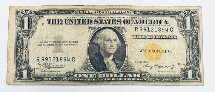 1935A $1 Silver Certificate Yellow Seal North Africa Circulated FR #2306: 1935A $1 Silver Certificate Yellow Seal North Africa Circulated FR #2306 - Mintage: 26,916,000