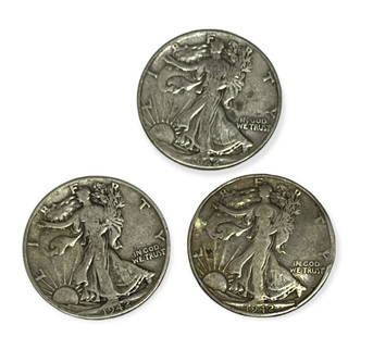 Lot of 3 Walking Liberty Silver Half Dollars 1942-P, 1942-D & 1942-S Circulated: Lot of 3 Walking Liberty Silver Half Dollars 1942-P, 1942-D & 1942-S Circulated