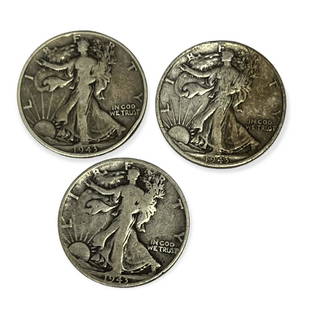 Lot of 3 Walking Liberty Silver Half Dollars 1943-P, 1943-D & 1943-S Circulated: Lot of 3 Walking Liberty Silver Half Dollars 1943-P, 1943-D & 1943-S Circulated