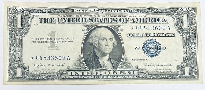 1957A* $1 Silver Certificate Blue Seal ***Star Note Circulated Smith & Dillon: 1957A* $1 Silver Certificate Blue Seal ***Star Note Circulated Smith & Dillon