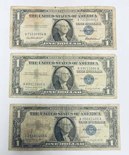 Lot of 3 - 1957, 1957A & 1957B $1 Silver Certificate Blue Seal Notes Circulated: Lot of 3 - 1957, 1957A & 1957B $1 Silver Certificate Blue Seal Notes Circulated