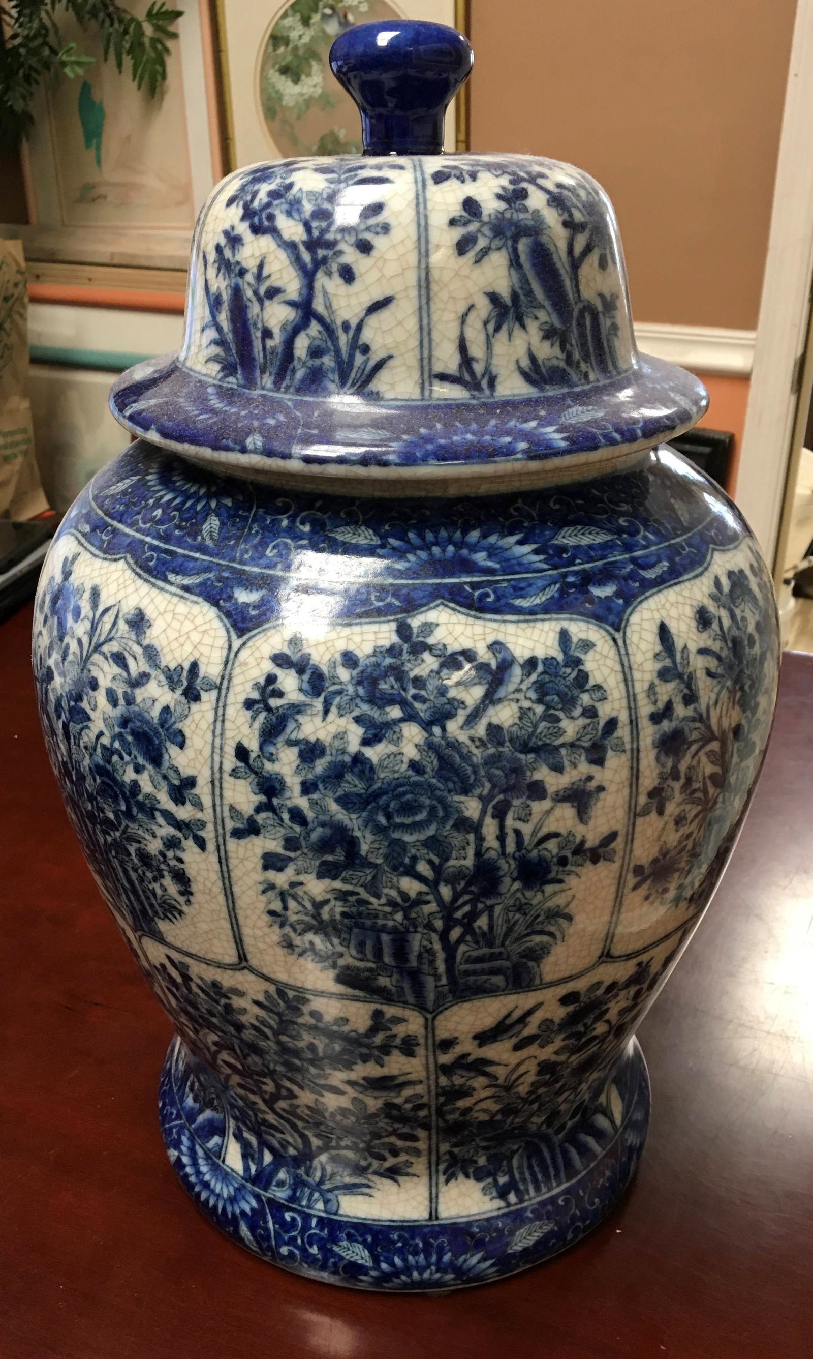 Chinese Blue & White Pattern Porcelain Vase (1 of 3)