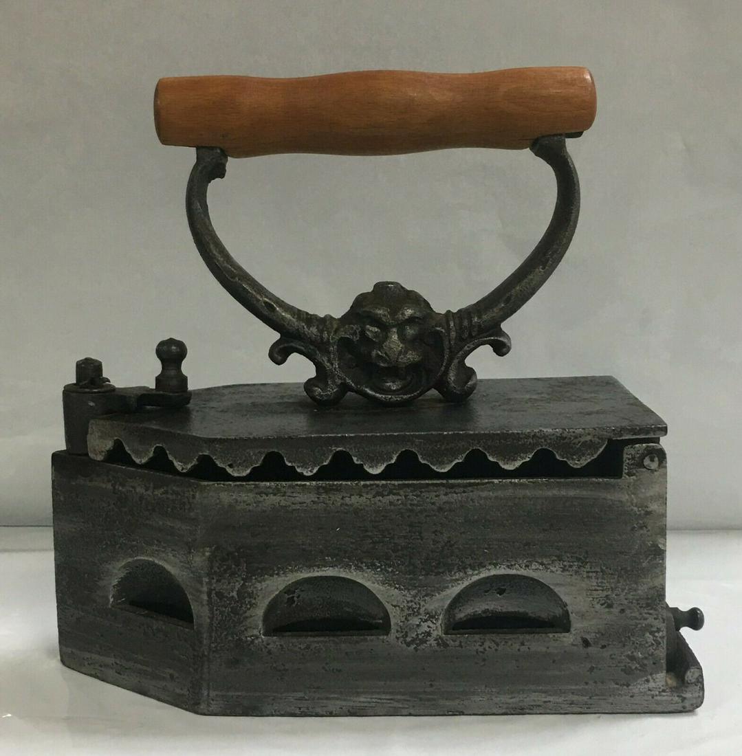Antique F. Cross Jr. Hall. Primitive Cast Iron Coal Flat Iron with Wood Handle: Antique F. Cross Jr. Hall. Primitive Cast Iron Coal Flat Iron with Wood Handle.This flat iron is in overall excellent condition with almost no wear—it appears to have barely been used. In some p