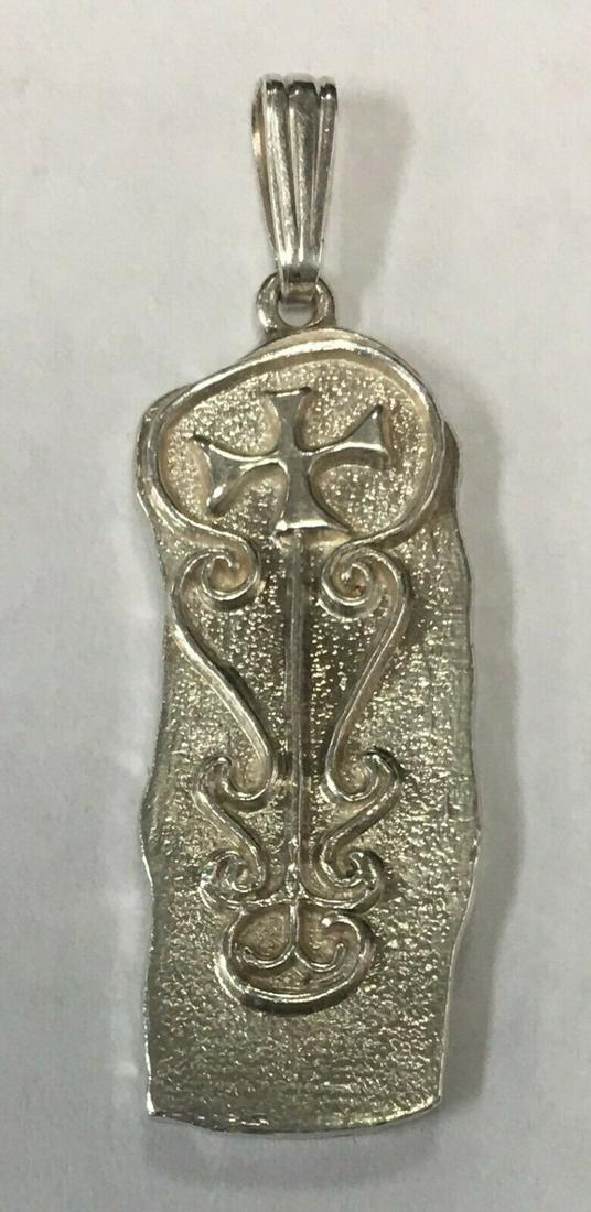 Vintage .925 Sterling Silver Bar Pendant with Cross Design 1 3/8" (1 of 6)