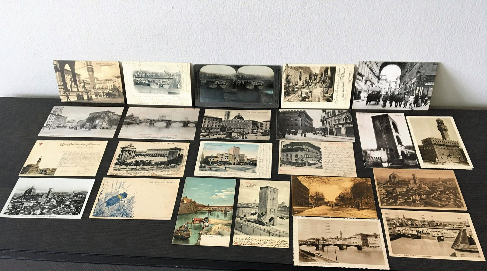 Lot of 23 Ephemera of Florence Italy: Lot of 23 Ephemera of Florence Italy with Postcards, Some Stamped and Cancelled, and One Stereoview Card.